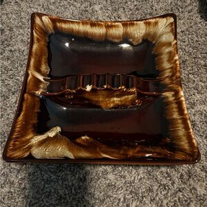 Vintage Antique Mid Century Modern Smokador’s Brown Drip Ashtray 9.5”